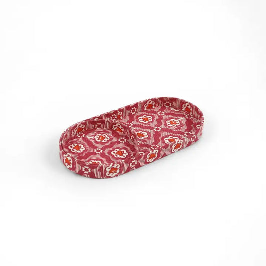 Printed Round Desk Tray Set 'Red Vintage Vines'