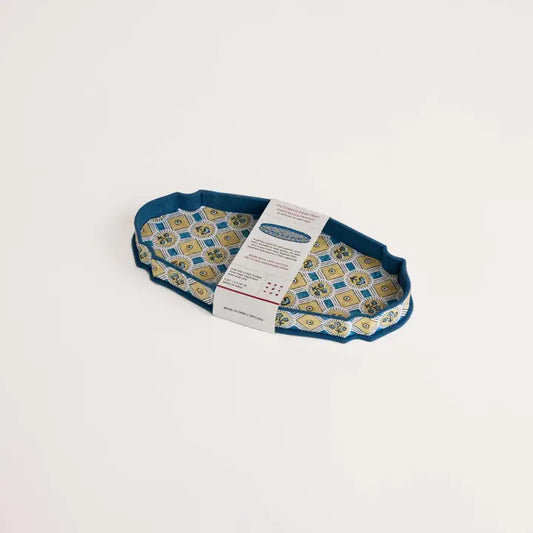 Craftboat Block Printed Victorian Desk Tray 'Blue Ochre Spring Bloom'