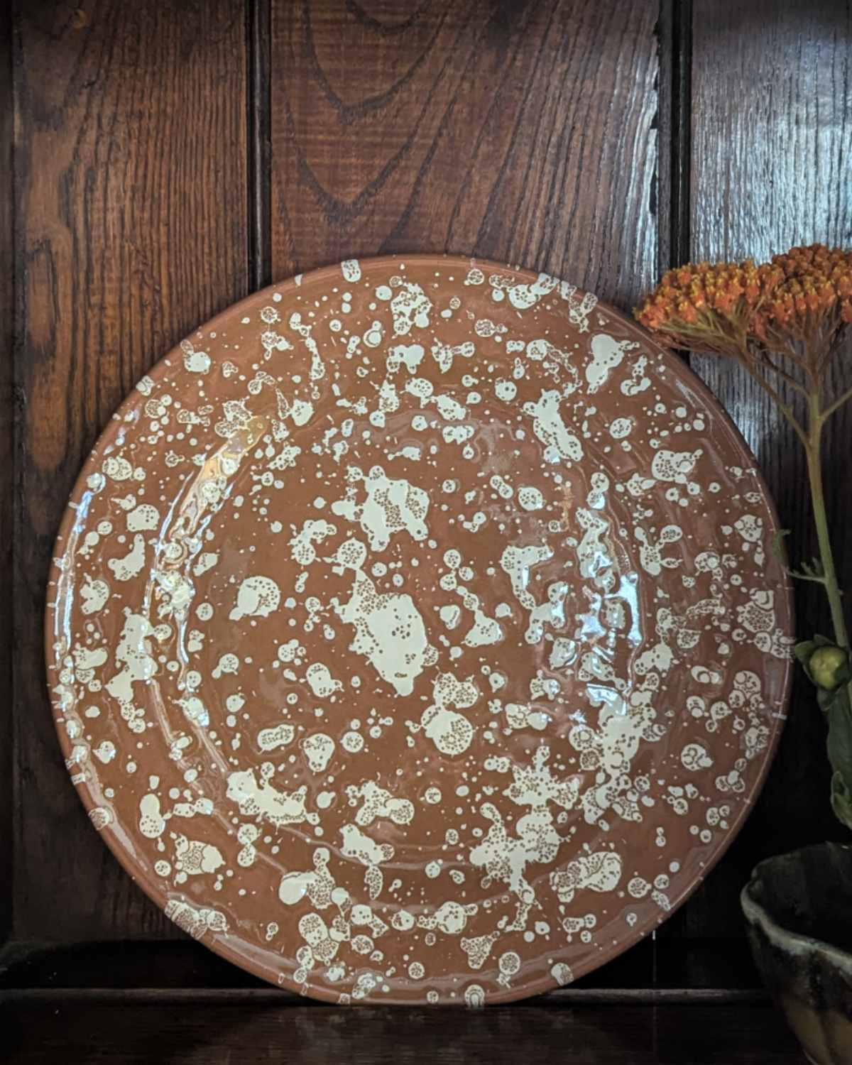 Almanac Splatter Dinner Plate, brown/white