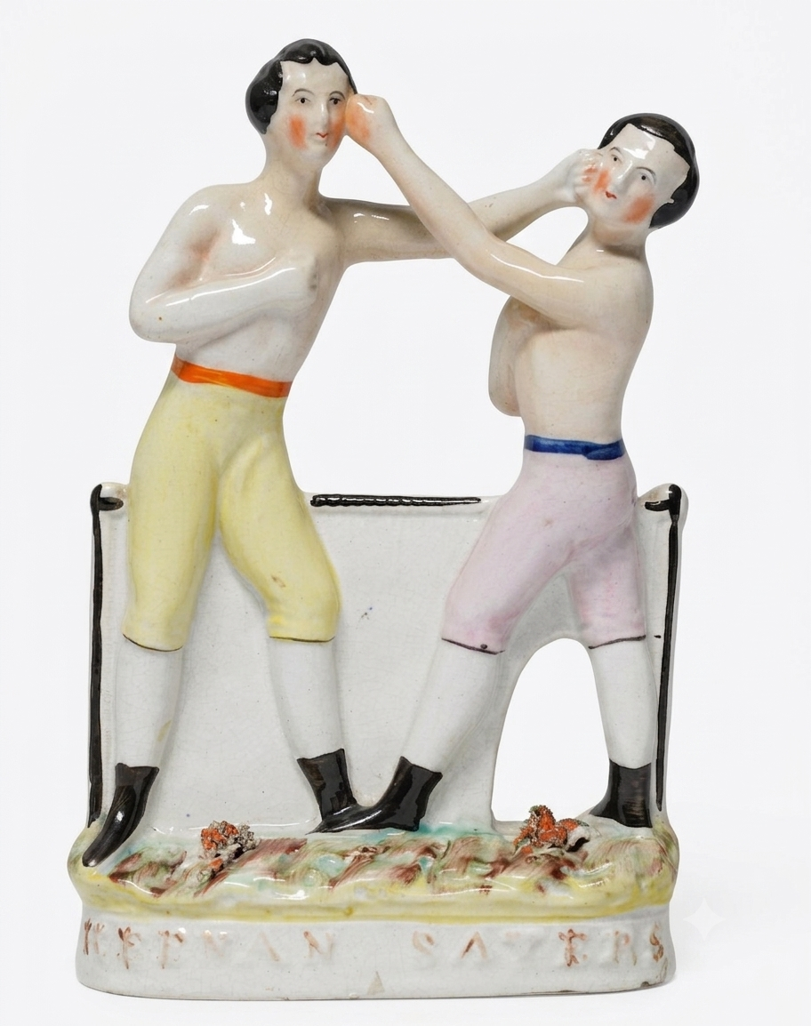 A Staffordshire Ceramic Flatback Group Of Boxers, circa 1860