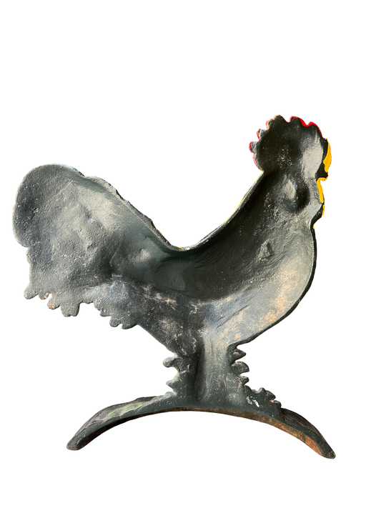 Fermaporta vintage a forma di gallo in ghisa