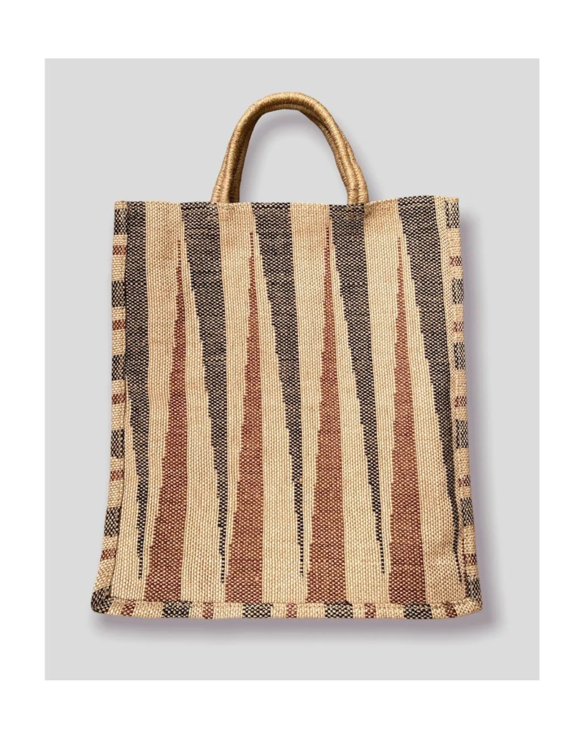 Jute Tote Bag – Ikat pattern black / brown
