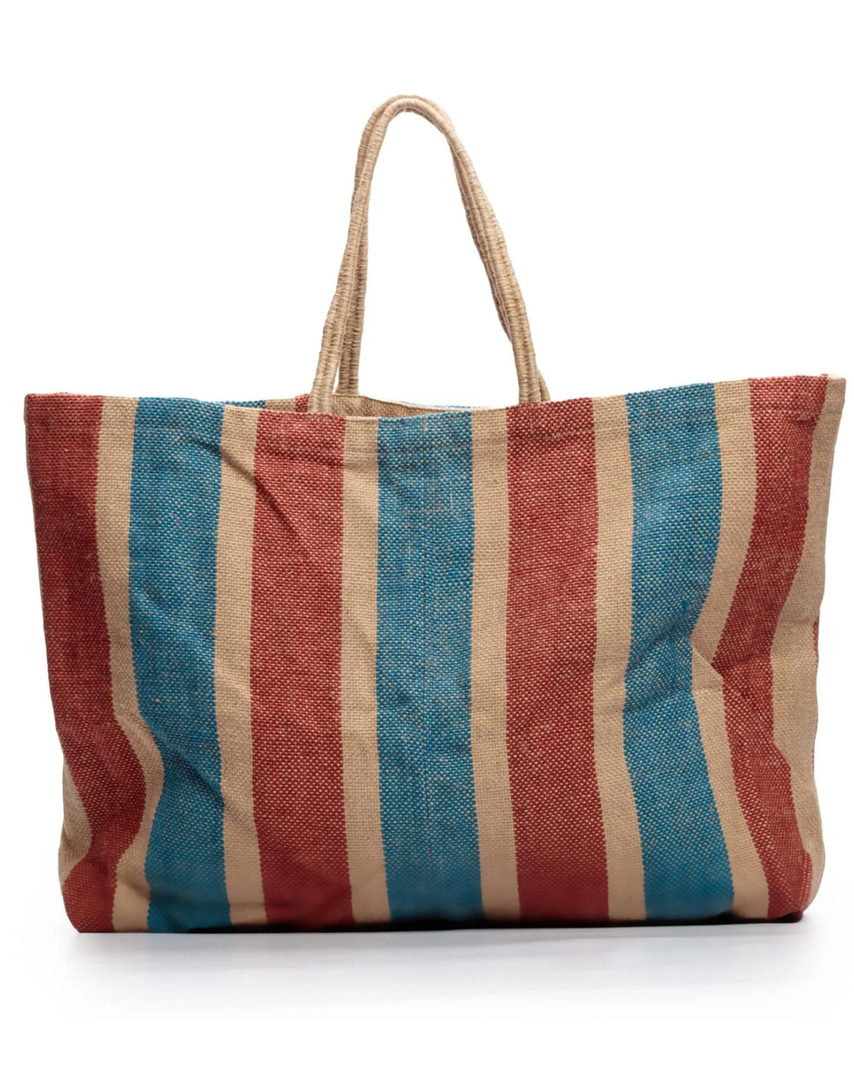 Extra large jute bag with long handles Red/Blue stripes