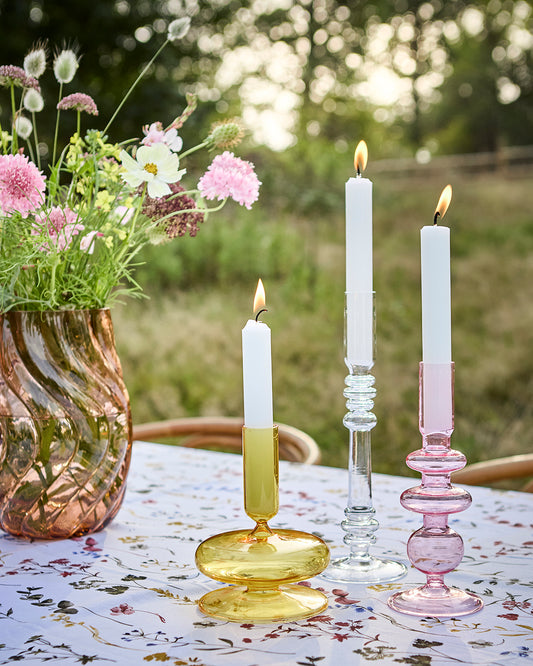 Mouth-blown glass candle holder, Pink
