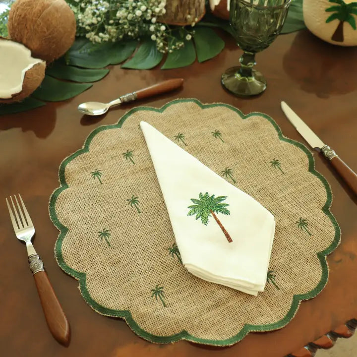 Palm Tree Embroidered Burlap Placemat