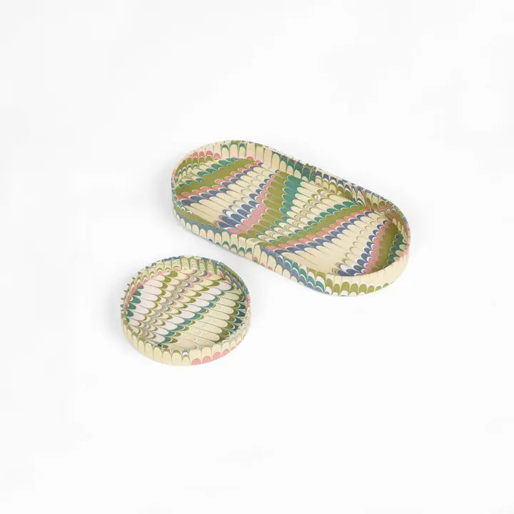 Craftboat Set di Vassoi da Scrivania Tondi Marmorizzati "Moss Mountain"