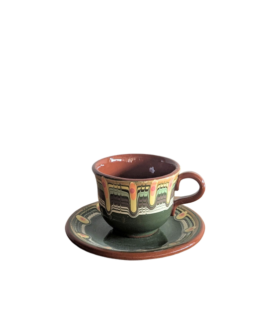 Tazzina da espresso in ceramica Troyan con piattino - vari colori