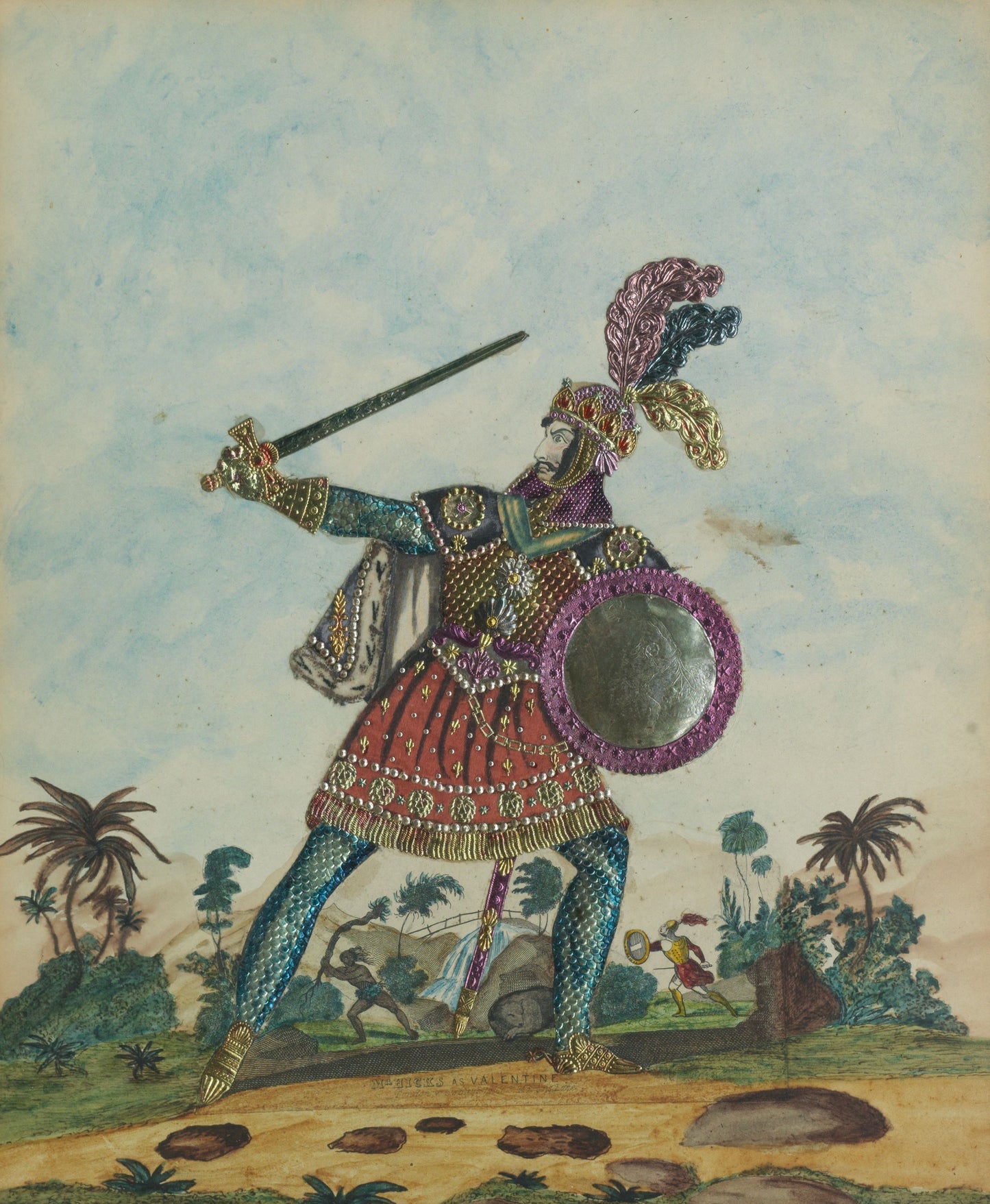 Victorian tinsel print, Mr Hicks as Valentine, circa 1830