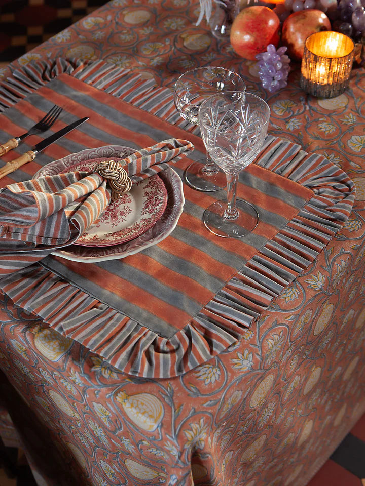 Tangier Pomegranate tablecloth in Rusty Red & Grey by Chamois