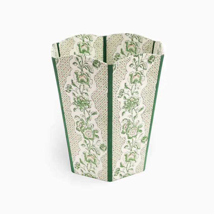 Cesto smerlato di Craftboat stampato a blocchi "Trellis verde fiorito"