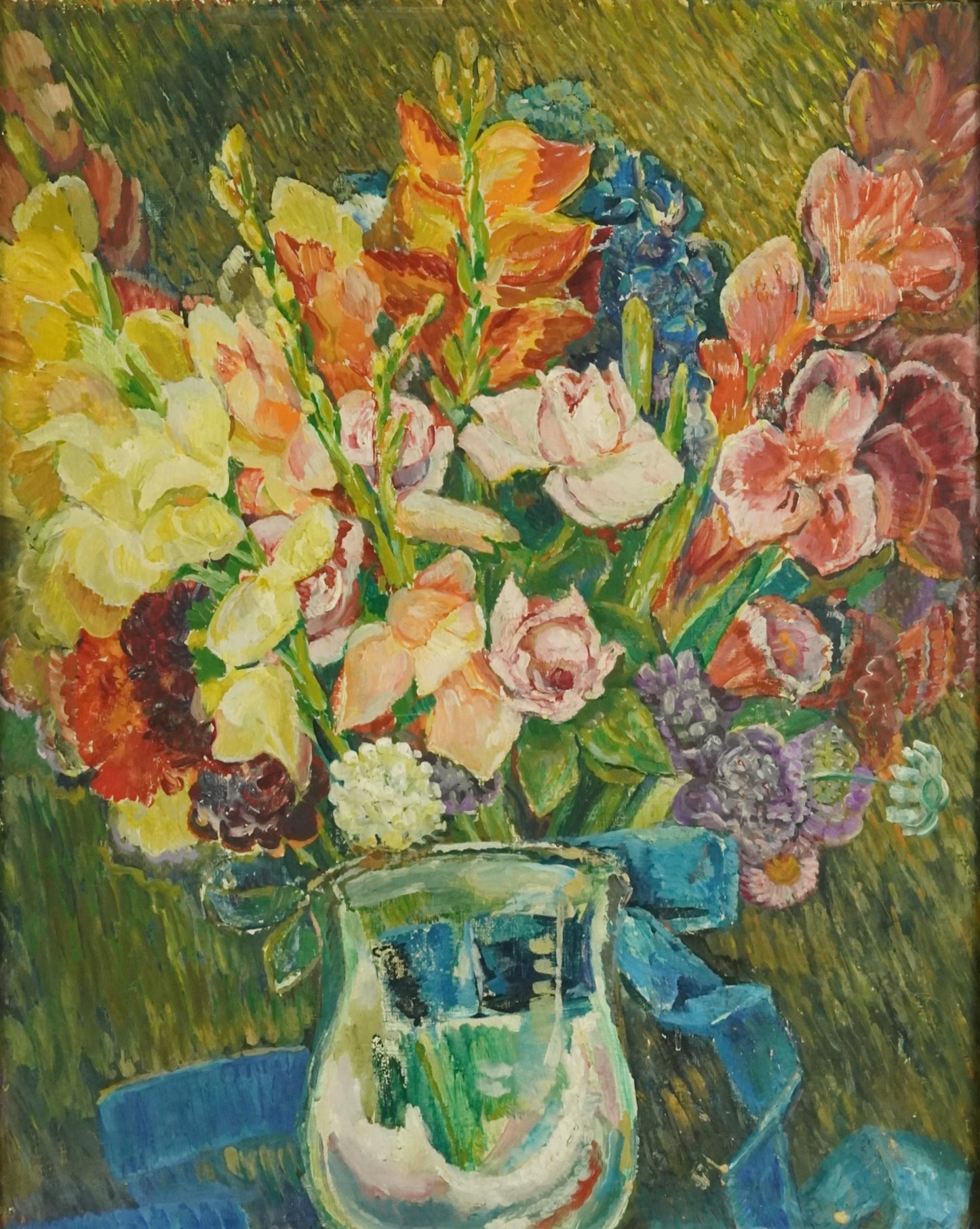 'Vase with flowers', British School, oil on board