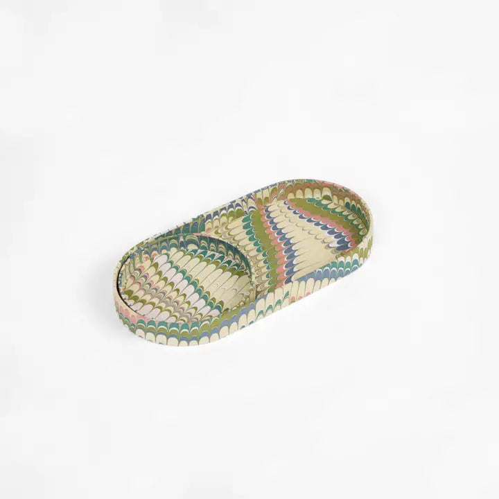 Craftboat Set di Vassoi da Scrivania Tondi Marmorizzati "Moss Mountain"