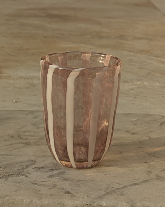 Stripey glass tumbler in white and amethyst