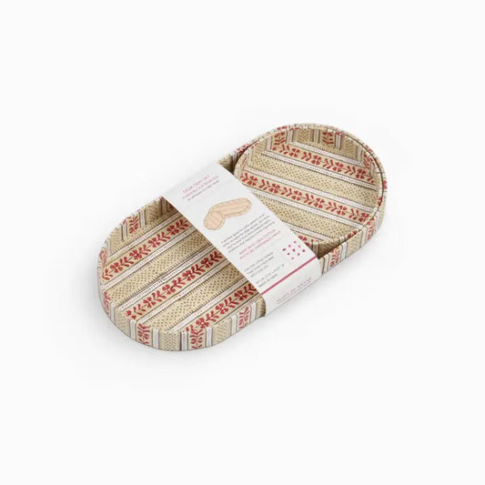 Craftboat Block Printed Round Desk Tray Set 'Ochre Floral Stripe'