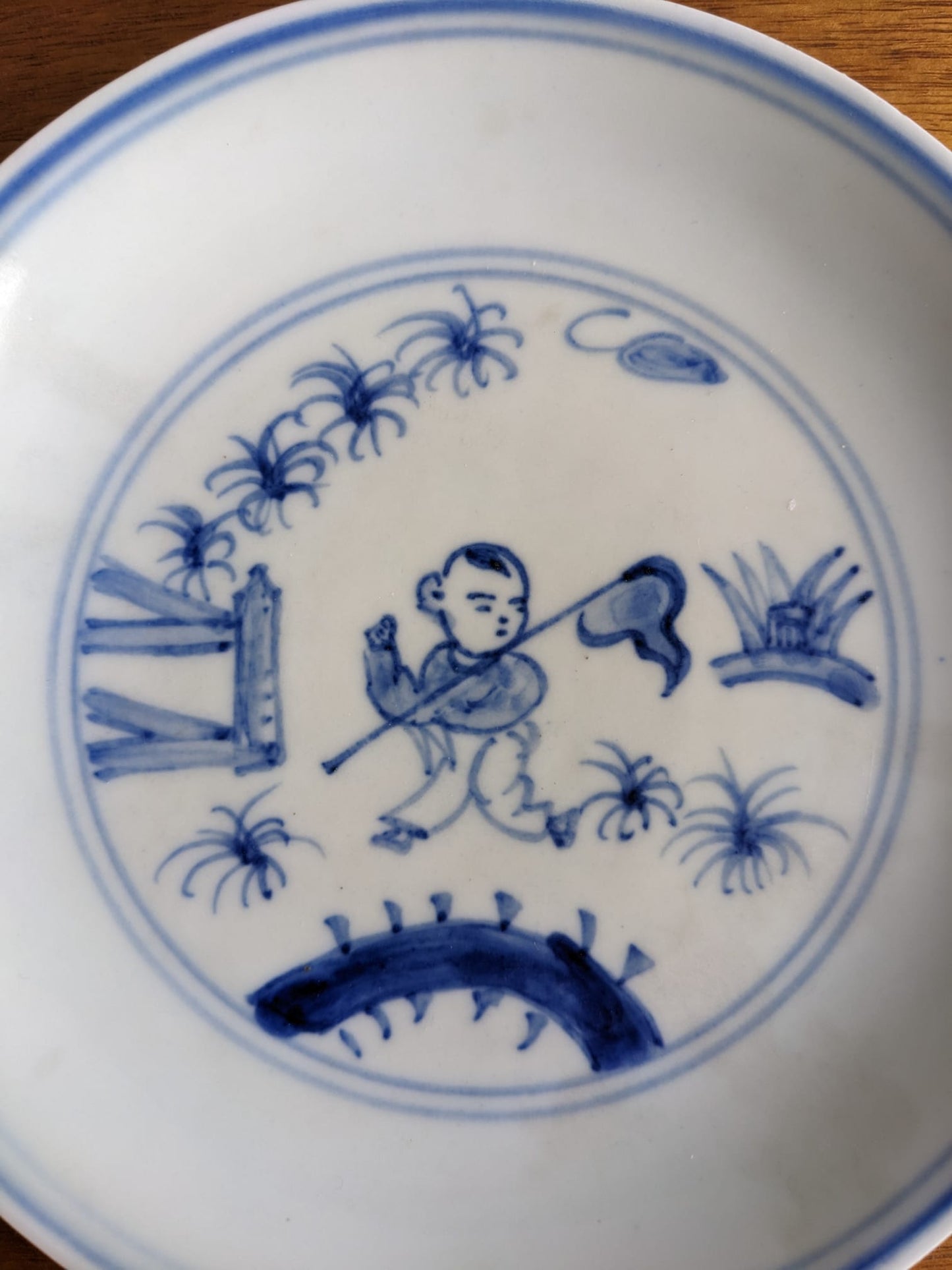A Chinese blue & white porcelain 'Boy Dish', 19th Century with Ming mark to base