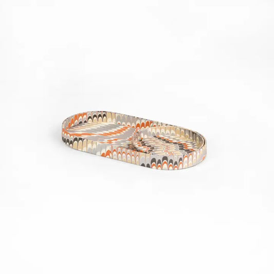 Craftboat Set di Vassoi da Scrivania Tondi Marmorizzati "Montagna Arancio Argento"