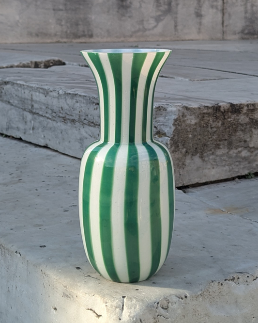 Stripey glass vase in green and white