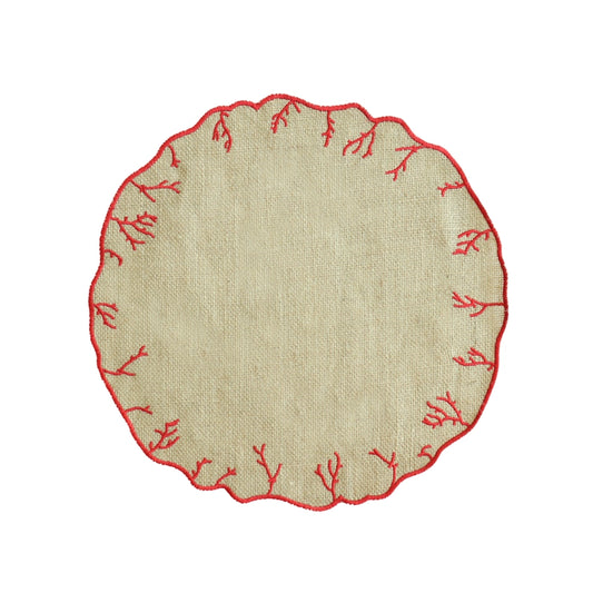 Coral Embroidered Burlap Placemat