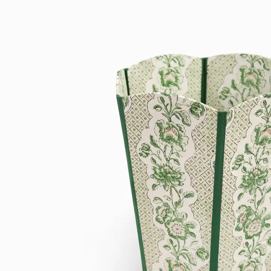 Craftboat Block-Printed Scalloped Basket 'Green Blooming Trellis'