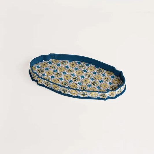 Craftboat Vassoio da Scrivania Vittoriano Stampato a Blocchi 'Blue Ochre Spring Bloom'