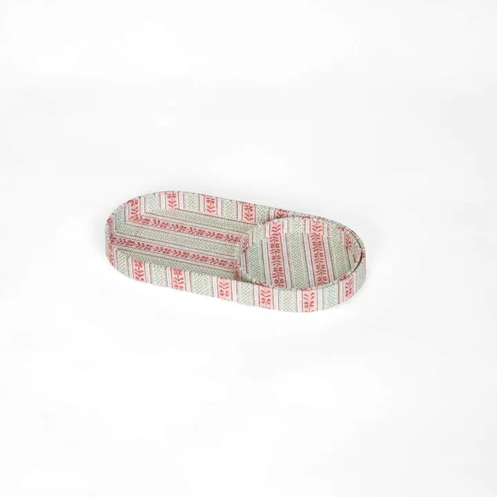 Craftboat Block-Printed Round Desk Tray Set 'Mint-Rose Rhea'