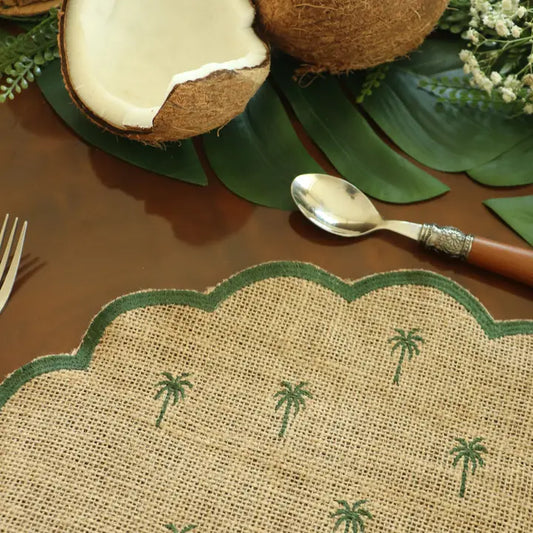 Palm Tree Embroidered Burlap Placemat