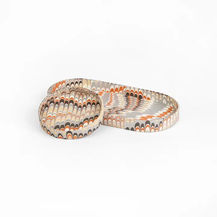 Craftboat Marbled Round Desk Tray Set 'Orange Silver Mountain'