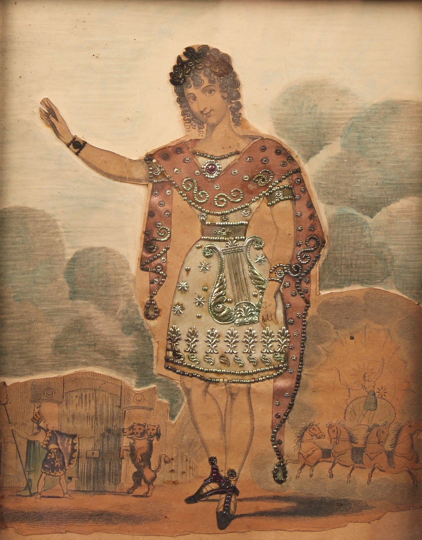 Victorian Tinsel Print, Madame Vestris as Orpheus, circa 1830