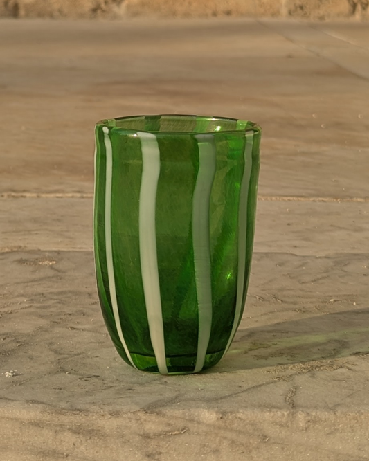 Stripey glass tumbler in white and green