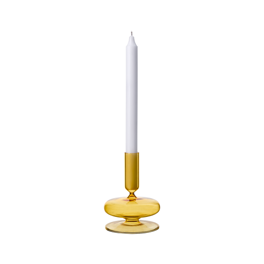 Mouth-blown glass candle holder, Yellow