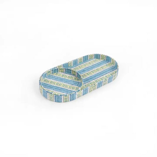 Craftboat Block Printed Desk Tray Set 'Blue Floral Stripe'