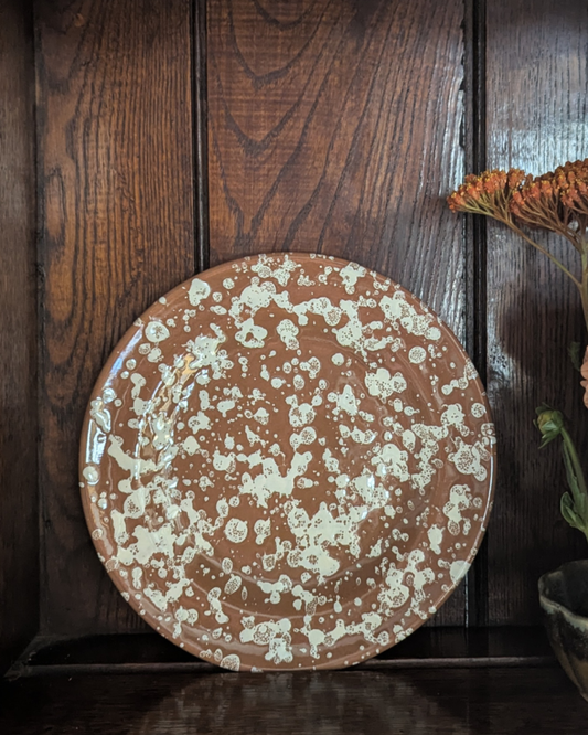 Almanac Splatter Side Plate, brown/white