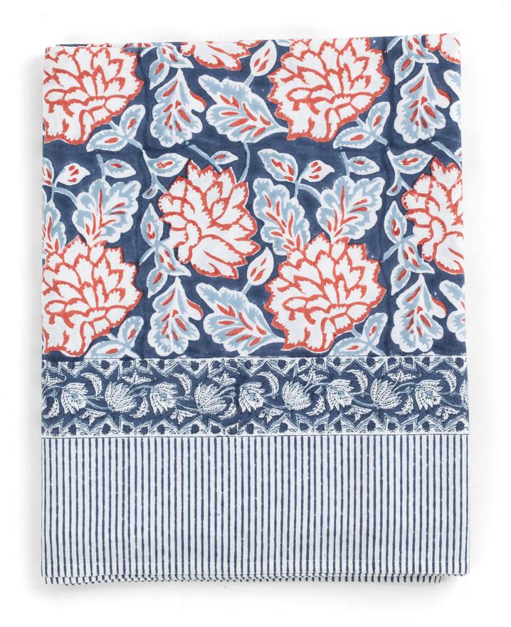Tablecloth with Dahlia print in Blue & Red by Chamois