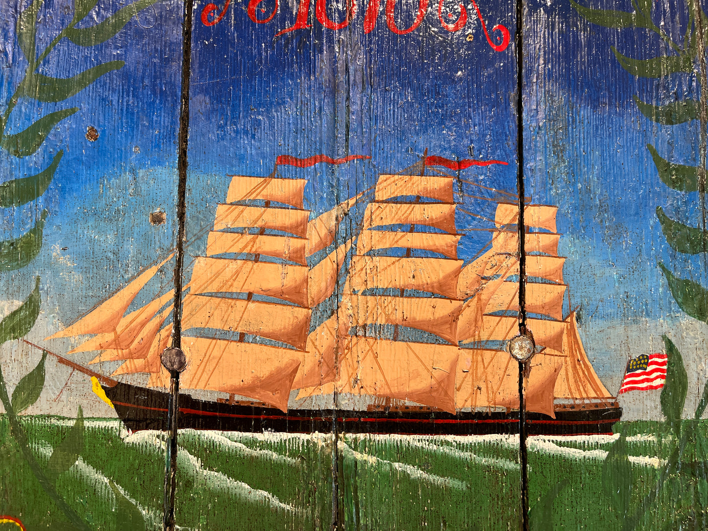 Folk Art "Nantucket 1870" Painted Wood Ship Sign