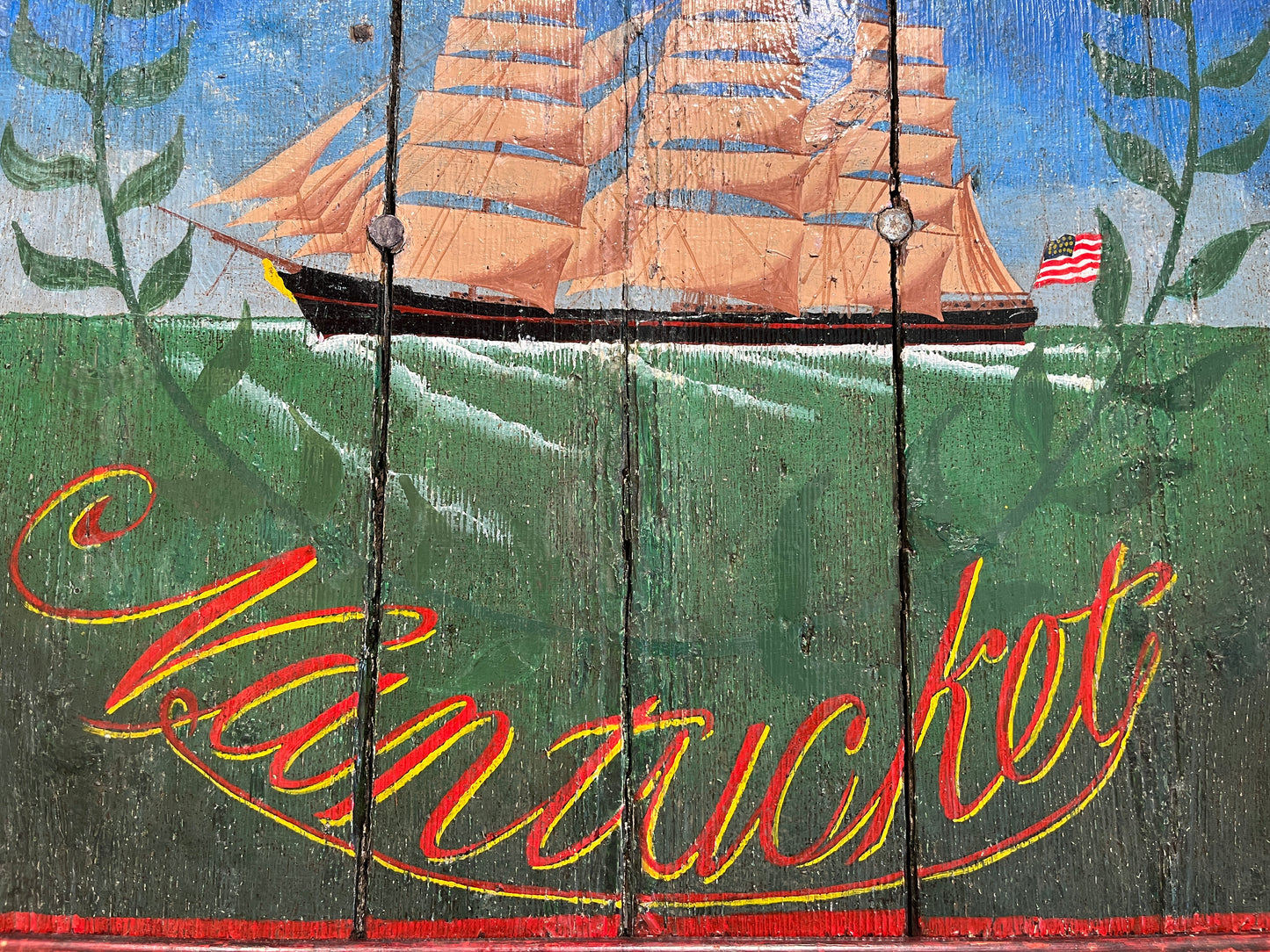 Folk Art "Nantucket 1870" Painted Wood Ship Sign