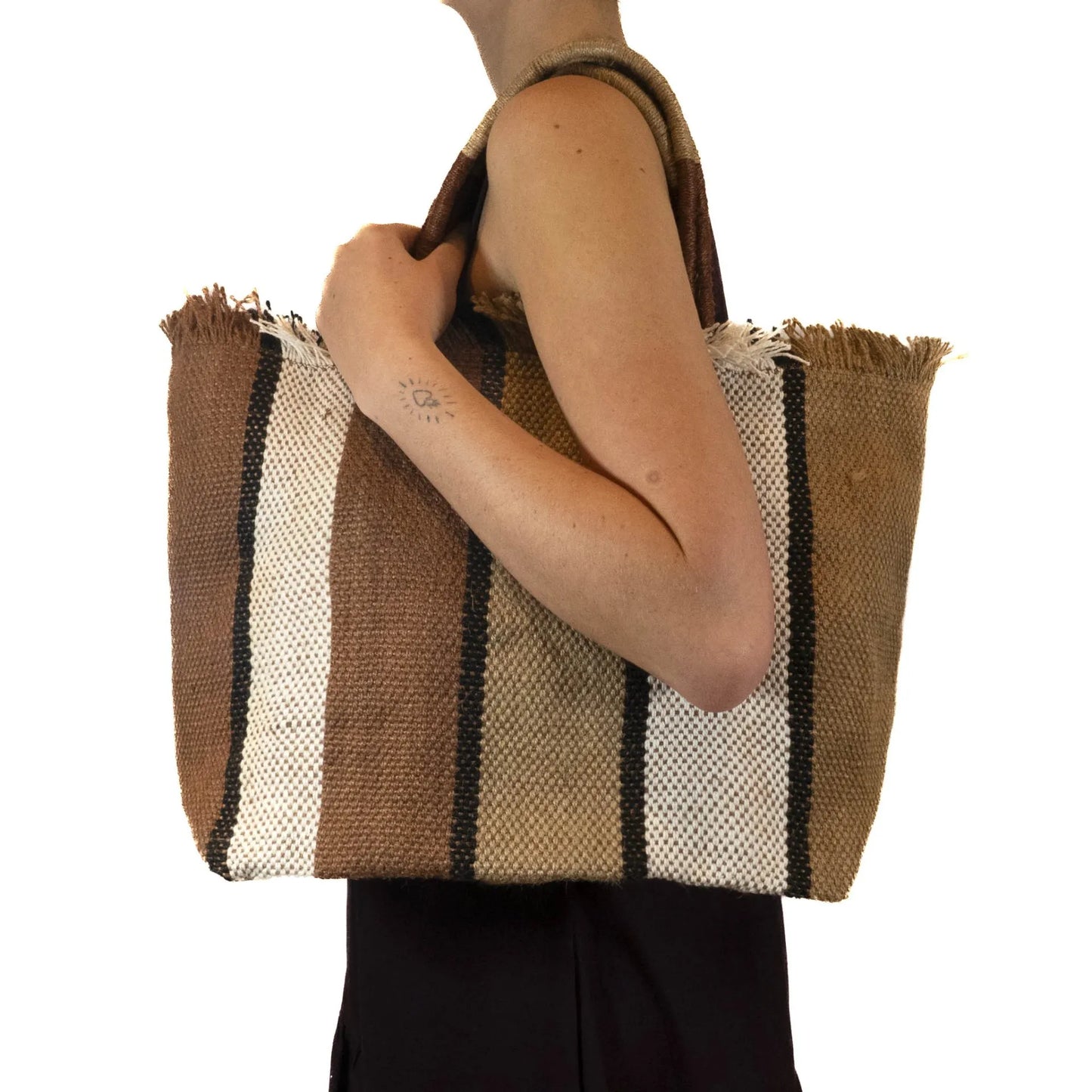 Jute Fringed Shopping Bag brown / white and natural