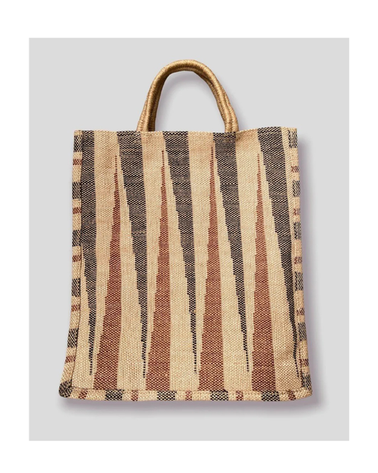 Jute Tote Bag – Ikat pattern black / brown