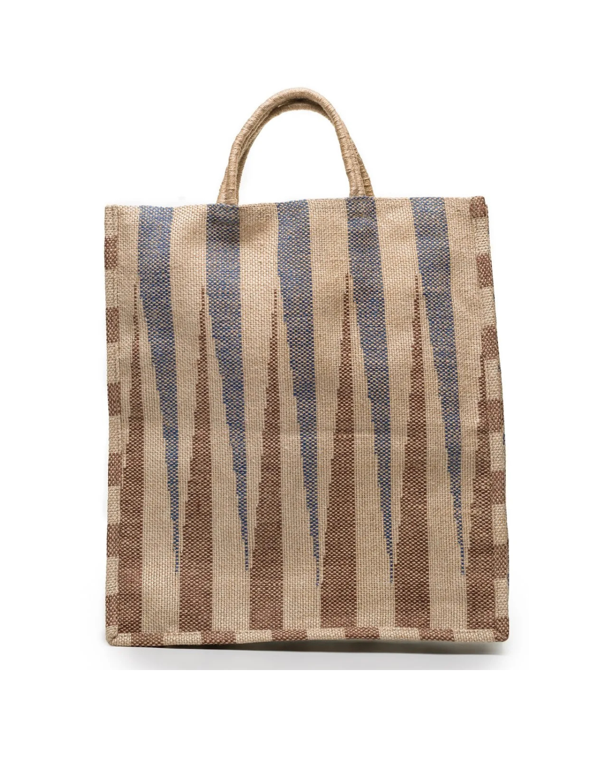 Jute Tote Bag – Ikat pattern blue / brown