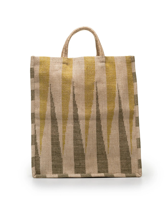 Jute Tote Bag – Ikat pattern yellow / khaki