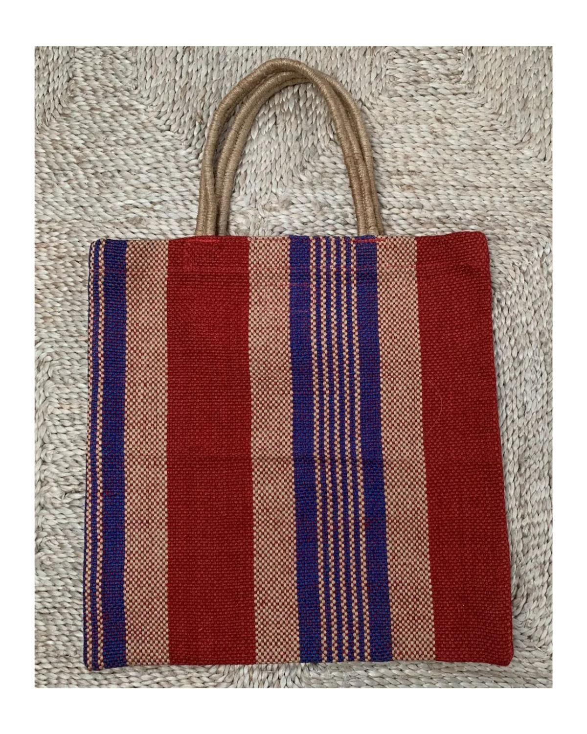 Jute Tote bag with short handles red / royal blue