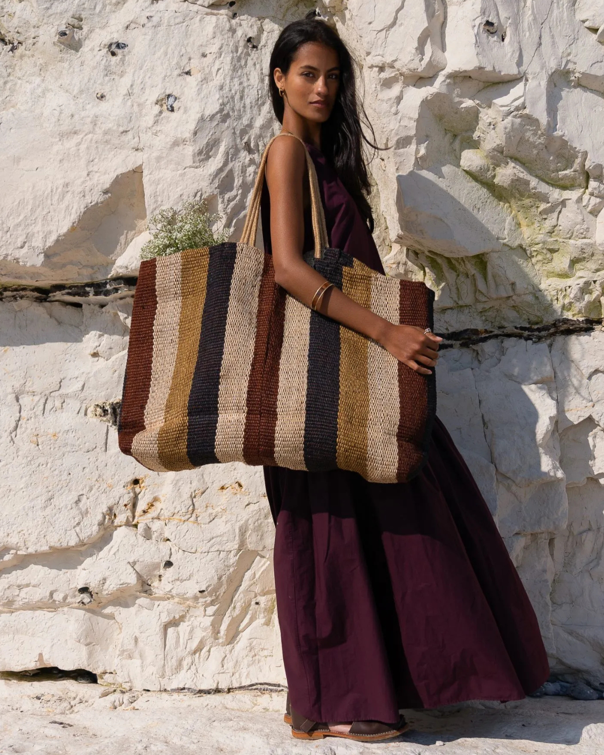 Extra large jute bag with long handles – Earth colours
