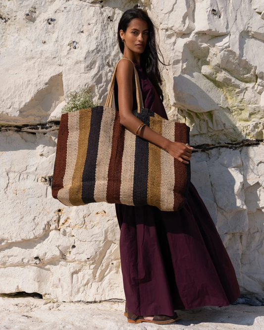 Extra large jute bag with long handles – Earth colours