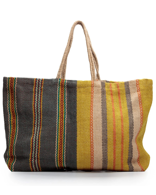 Extra large jute bag with long handles Yellow/Dark Grey mix