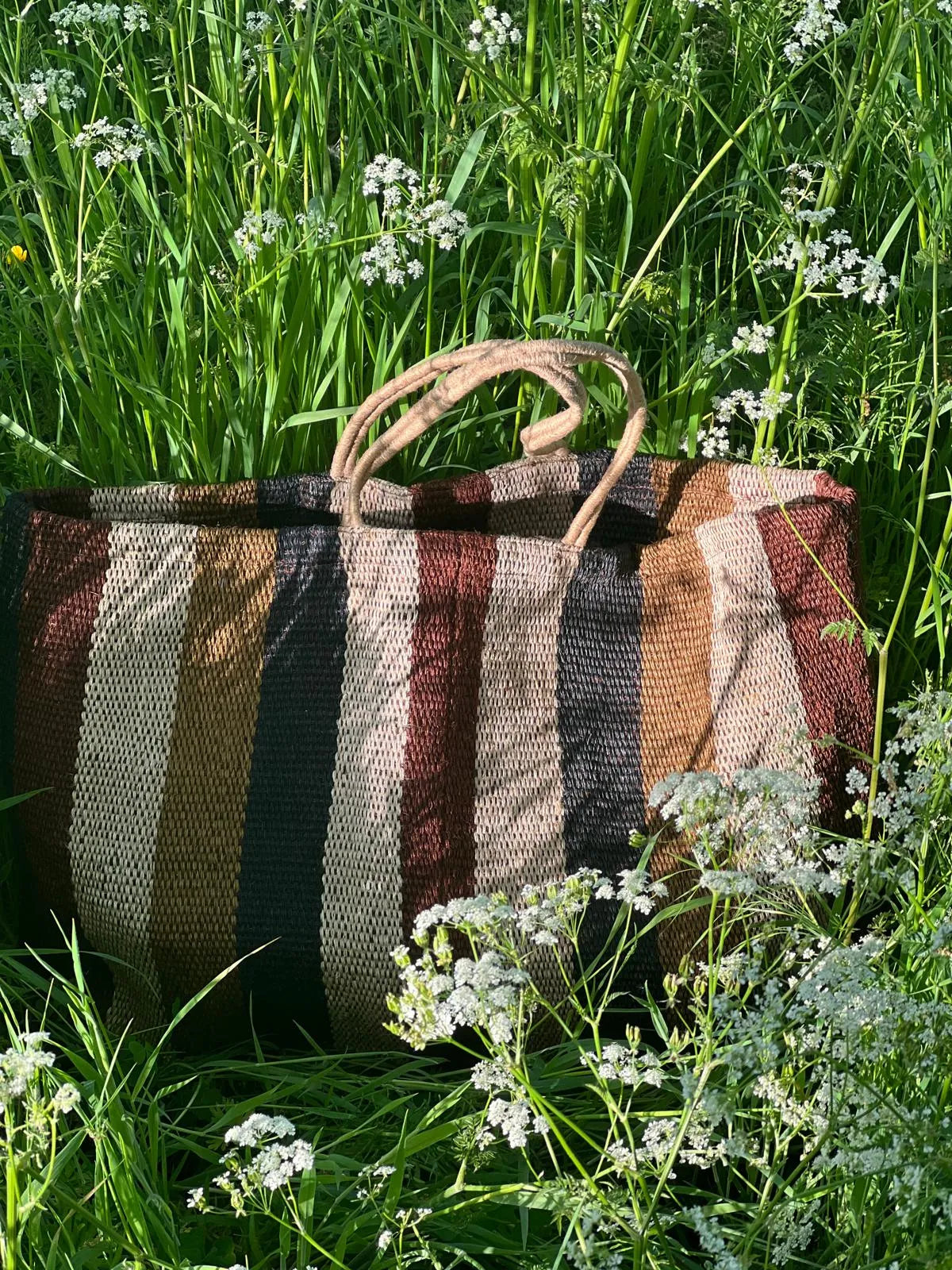 Extra large jute bag with long handles – Earth colours