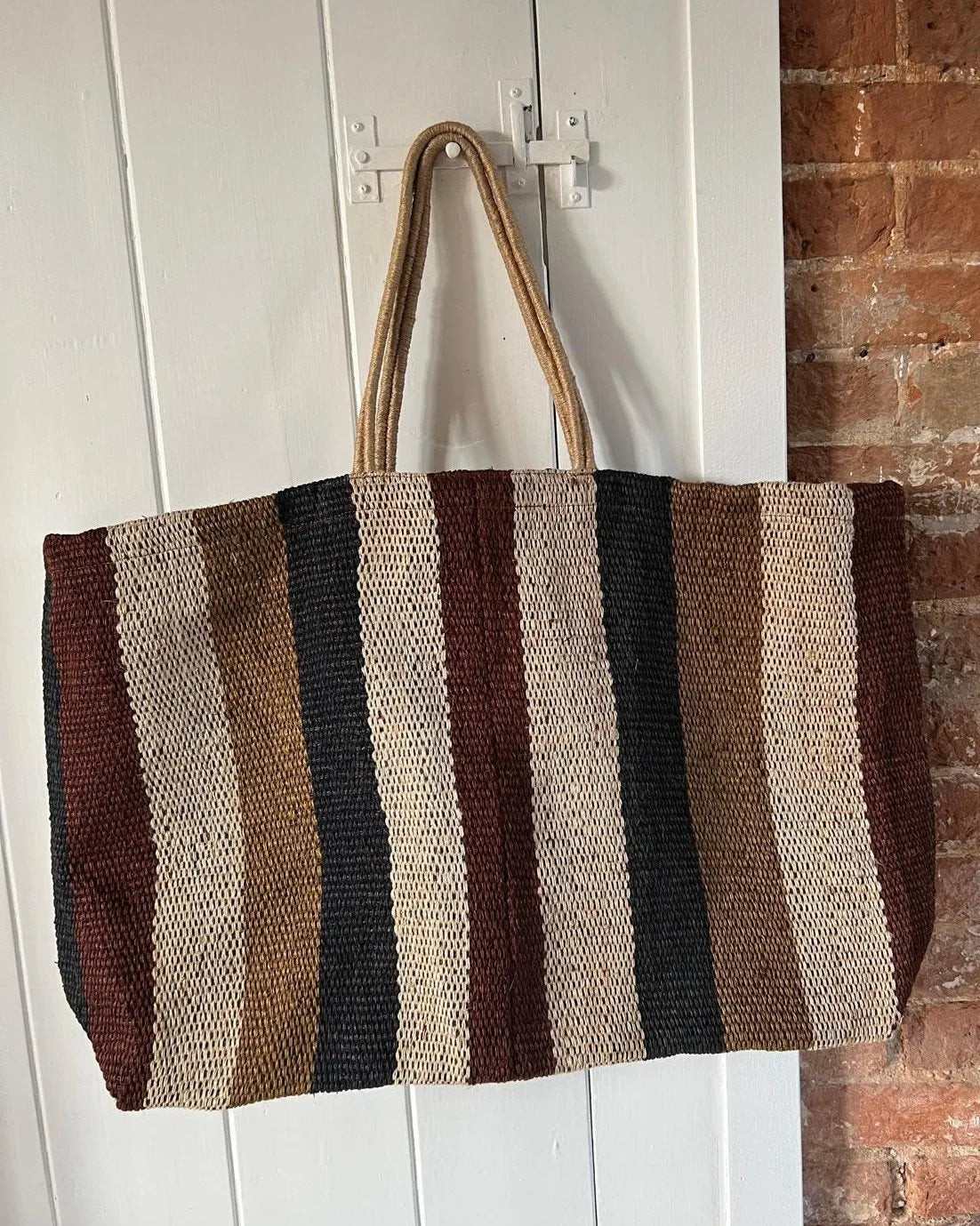 Extra large jute bag with long handles – Earth colours