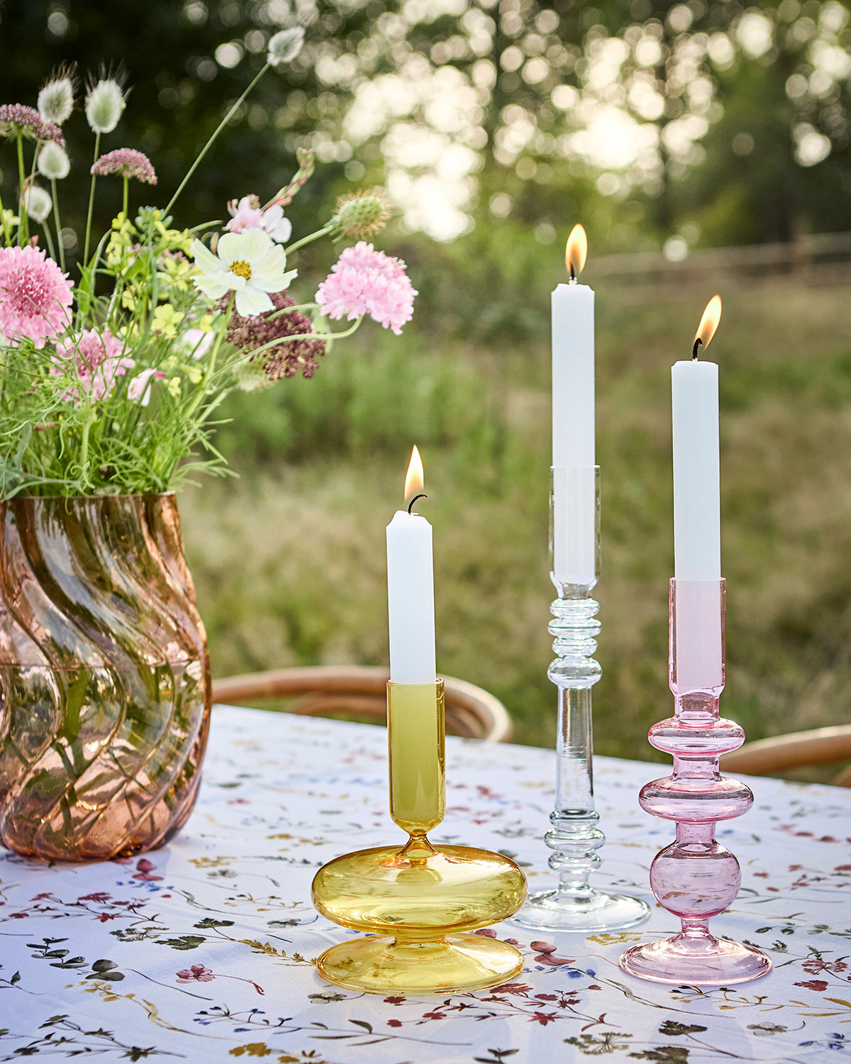 Mouth-blown glass candle holder, Yellow