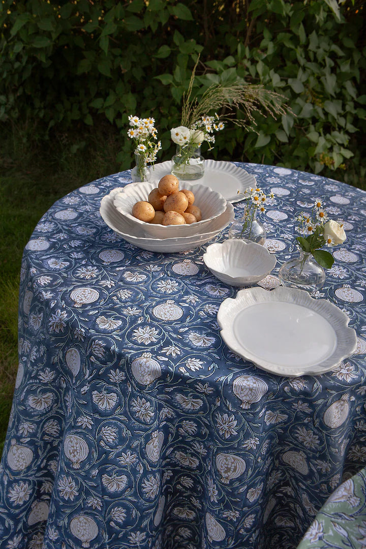 Tablecloth with Tangier Pomegranate print in Blue by Chamois