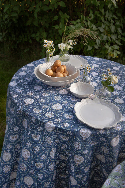 Tablecloth with Tangier Pomegranate print in Blue by Chamois