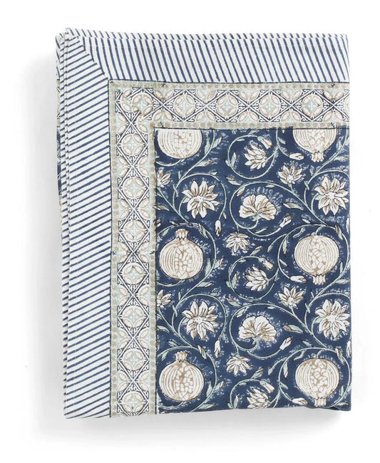 Tablecloth with Tangier Pomegranate print in Blue by Chamois
