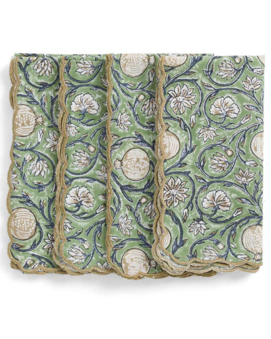 Napkins with Tangier Pomegranate print in Green by Chamois